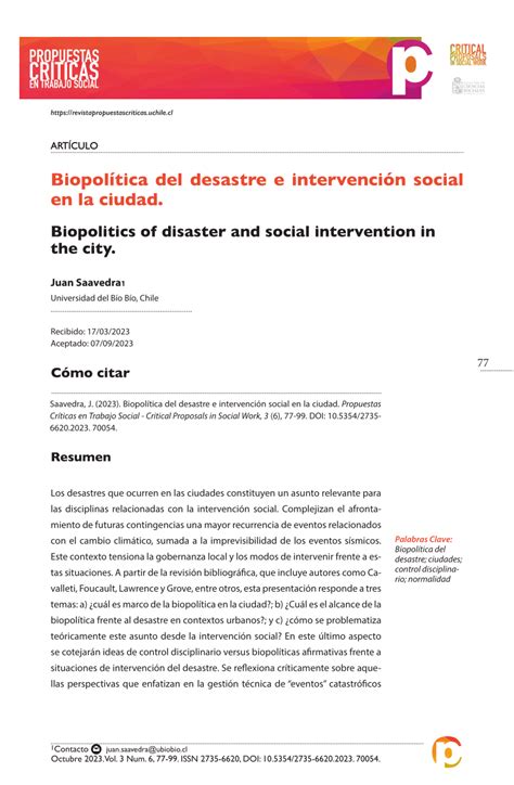 PDF Biopolítica del Desastre e Intervención social en la ciudad