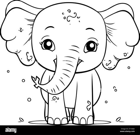 Página Para Colorear Esquema De Elefante De Dibujos Animados Ilustración Vectorial Imagen