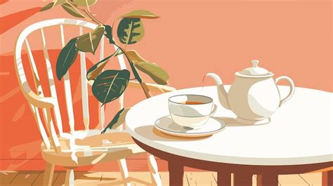 Elegant Cup Of Hot Tea And Pot Displayed On Table In Cafe Vector Style Premium AI Generated Vector