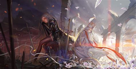 Two Female With Swords Digital Wallpaper Fate Series Hd Wallpaper