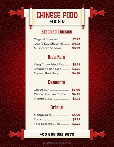 Chinese Food Menu Card Template Food Menu Chinese Food Menu Food