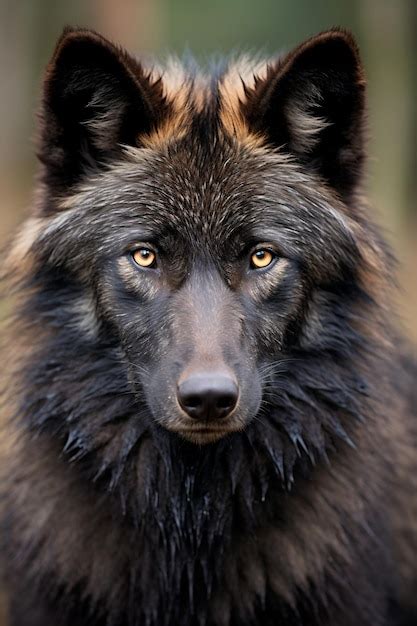 Premium Photo | A black wolf with a brown face and yellow eyes