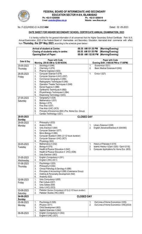 Fbise Date Sheet 2023 Class 9 Image To U