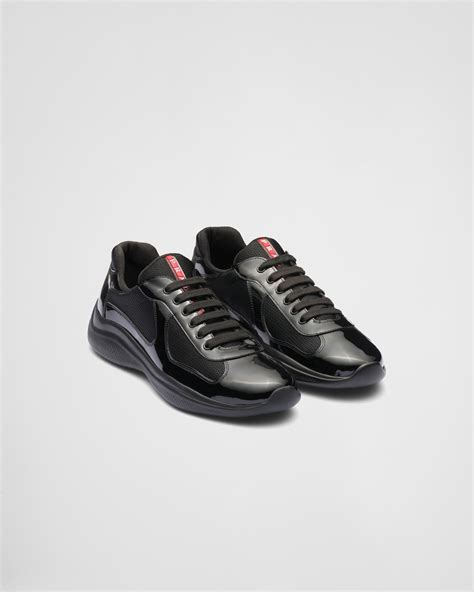 Black Patent Leather And Technical Fabric Prada America S Cup Sneakers