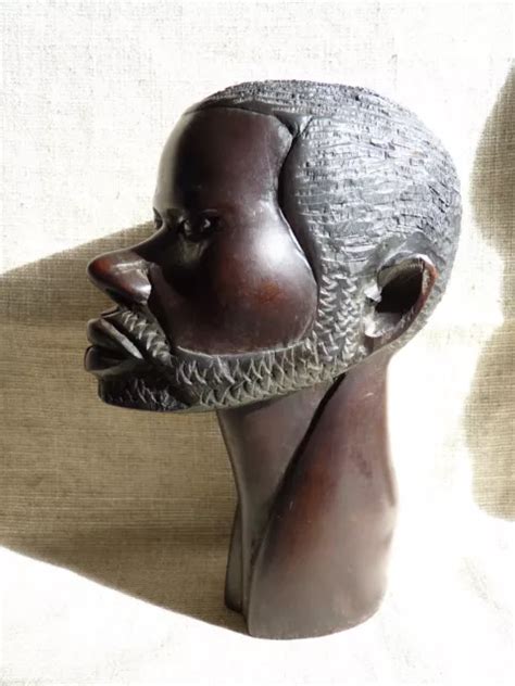 Vintage African Hand Carved Wood Man Male Head Bust Sculpture Kenya