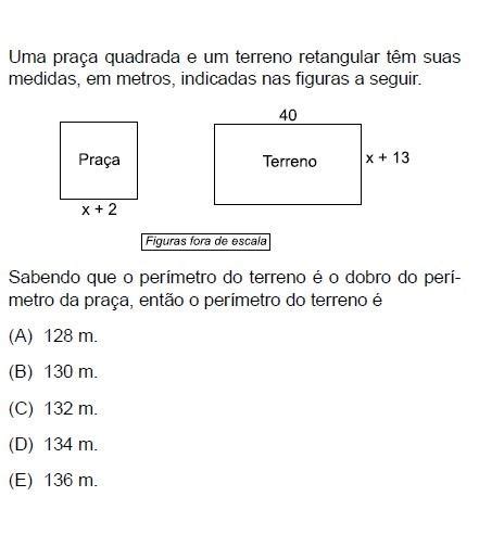 Uma praça quadrada e um terreno retangular têm suas medidas em metros