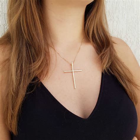 Colar Feminino Pingente Cruz Crucifixo Grande Col No Elo