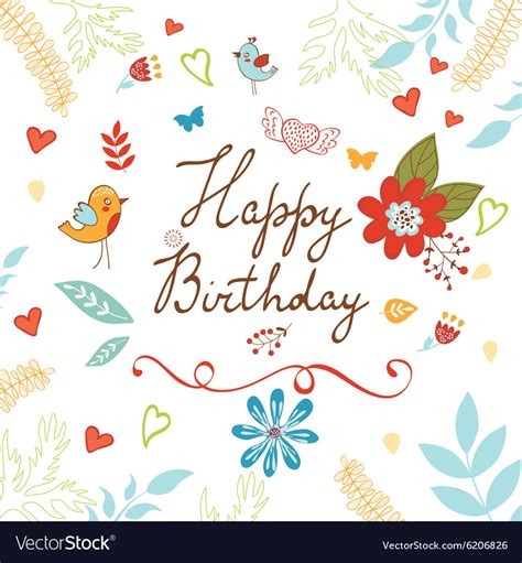 Happy birthday card with flowers Royalty Free Vector Image