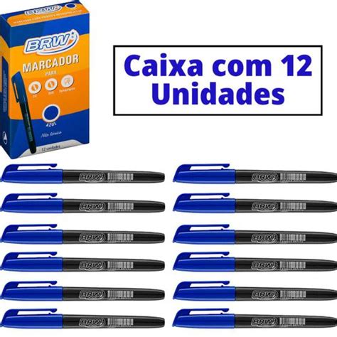 Caixa Marcador Permanente Cd Caneta Retroprojetor Brw Preto Azul E