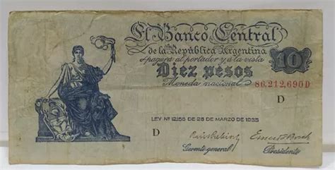 Antiguo Billete 10 Pesos Efigie Progreso Bott 1885