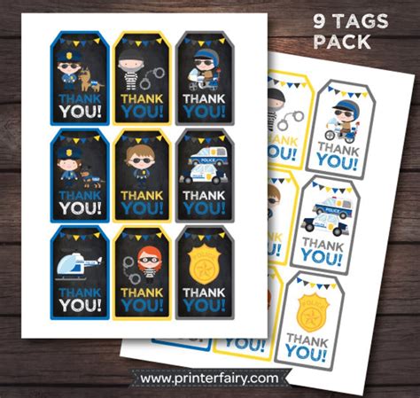 Police Birthday Party Police Thank You Tags Police Etsy