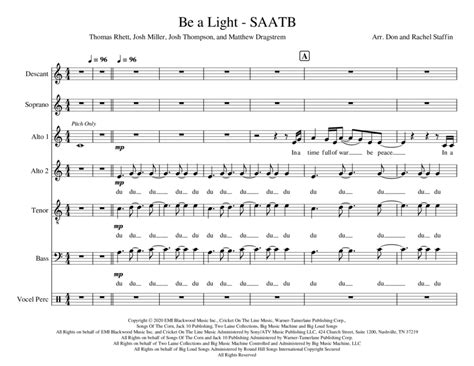 Be A Light Arr Don Staffin And Rachel Staffin Sheet Music Thomas