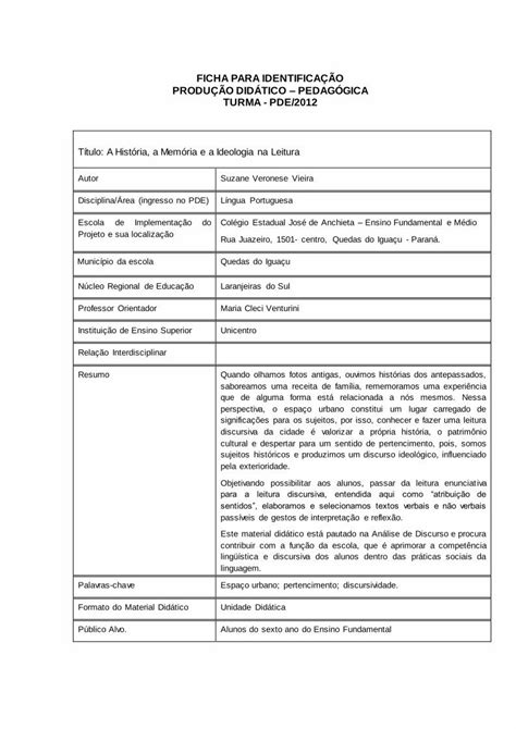 Pdf Ficha Para Identifica O Diaadiaeducacao Pr Gov Br Disciplina