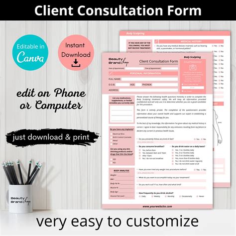 Editable Consultation Form Body Sculpting Forms Body Etsy