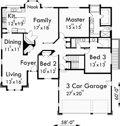 Ranch House Plan, 3 Car Garage, Basement, Storage