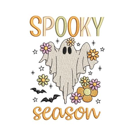 Spooky Season Embroidery Design Floral Ghost Machine Etsy