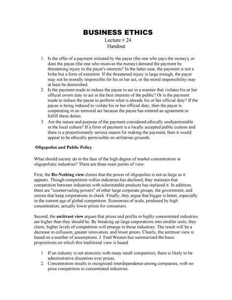 Lecture Merged Business Ethics Lecture Handout Is The Offer