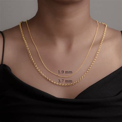 14k Real Gold Chain Necklace For Women And Men Rollo Chain Round Box