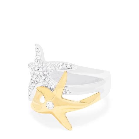 Seaside 14k White And Yellow Gold Diamond Starfish Ring 039 Tcw