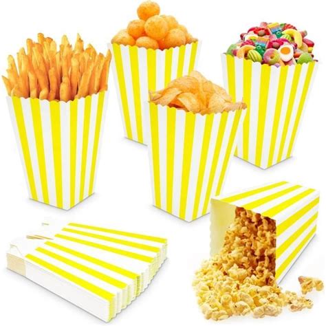 Popcorn Boite Pcs Kit Boite Pop Corn Rayures Jaunes Popcorn Boite