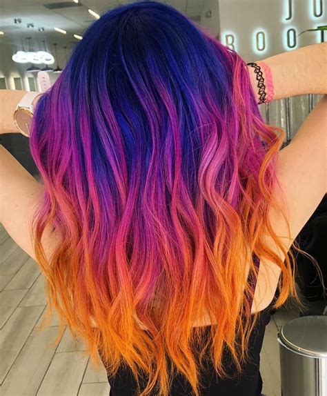 Sunset purple to red orange hair | Sunset hair color, Sunset hair, Fire ...