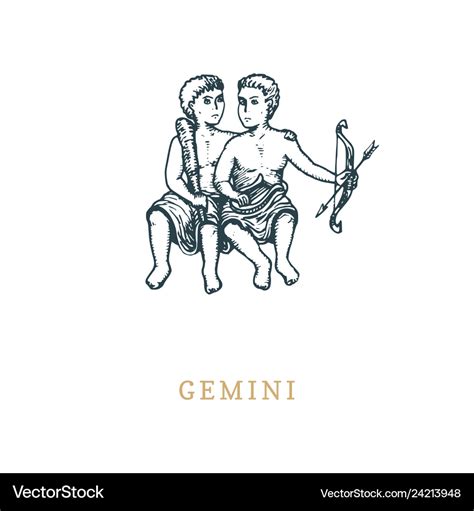 Gemini Zodiac Symbol Hand Drawn In Engraving Vector Image