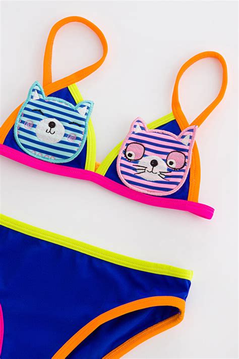 Kız Çocuk Cute Cat Üçgen Bikini Takımı PLMJEMJA IY SAK SAKS Penti