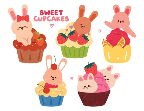 Premium Vector | Hand drawing cartoon cute dessert and cartoon bunny
