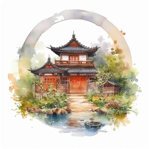 Premium AI Image | Watercolor painting of a chinese house