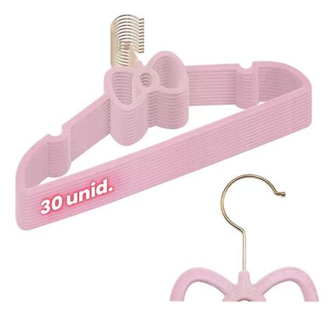 Kit 30 Cabides Veludo Rosa Gancho Rose Slim Formato Laço MercadoLivre