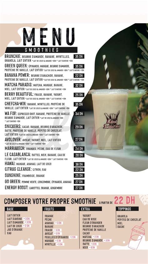 MENU Kool smoothie Casablanca 2025 Les meilleurs Restaurants à