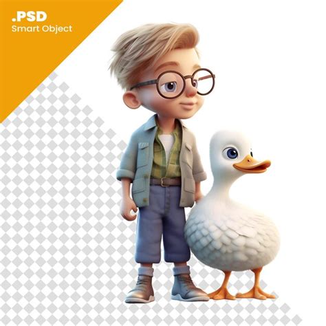 Renderizaci N D De Un Ni O Lindo Con Gafas Y Un Pato Aislado En Una