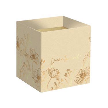 Cachepot Quadrado Você é Incrível c Hot Stamping cmx cmx cm pc Creme Ouro Albano