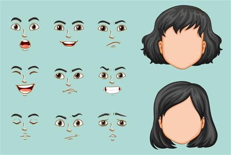 Various Facial Expressions With Different Eyes And Mouth Shapes