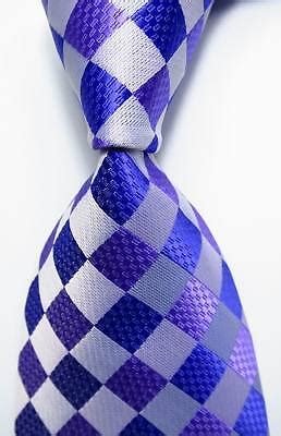 New Classic Checks Purple Blue JACQUARD WOVEN 100 Silk Men S Tie