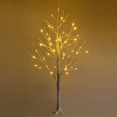 120cm Verlichte Kunstmatige Berkenboom Met 48 Warmwitte LED Lampjes Wit