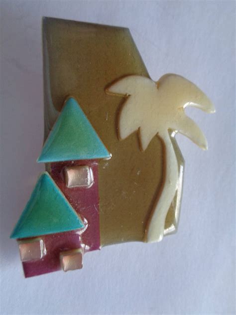 Fabulous Lucinda Houses And Palm Tree Broochpin Etsy