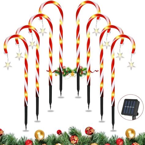 Luz Solar De Bast N De Caramelo De Navidad L Mpara De Muleta Con 8