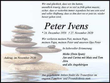 Traueranzeigen Von Peter Ivens Sh Z Trauer