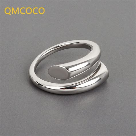 QMCOCO Prata Ouro Cor Geométrica Anel Irregular Trendy Ajustável Design