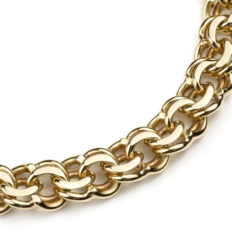 K Yellow Gold Double Curb Link Bracelet Rich Diamonds