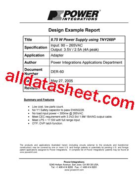 DER 60 Datasheet PDF Power Integrations Inc