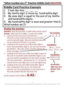 Decimal Place Value Riddle Card Challenge Game With Ordering Of Decimals