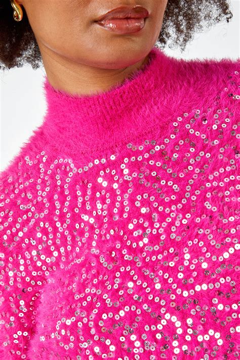 Cerise Fluffy Sequin Embellished Jumper Roman Uk