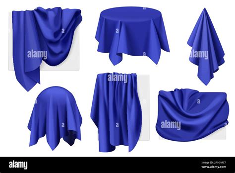 Dark blue fabric covers on objects with drapery set vector illustration ...