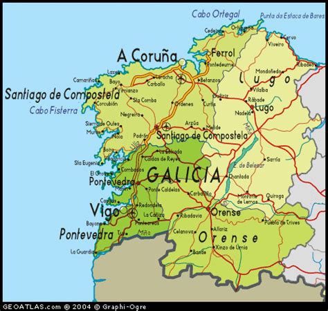 Map of Galicia, Spain