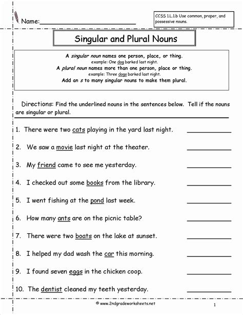 50 Singular And Plural Nouns Worksheet