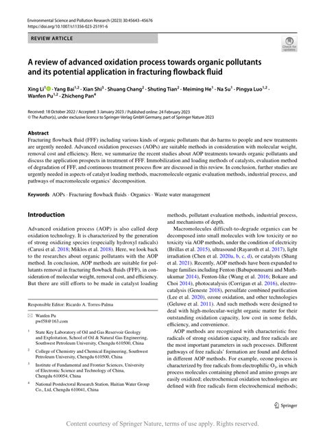 A Review Of Advanced Oxidation Process Towards Organic Pollutants And