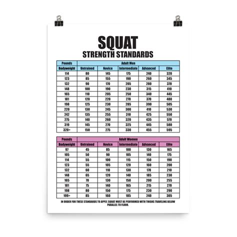 Squat Strength Standards Chart Gym Poster Motivational Etsy