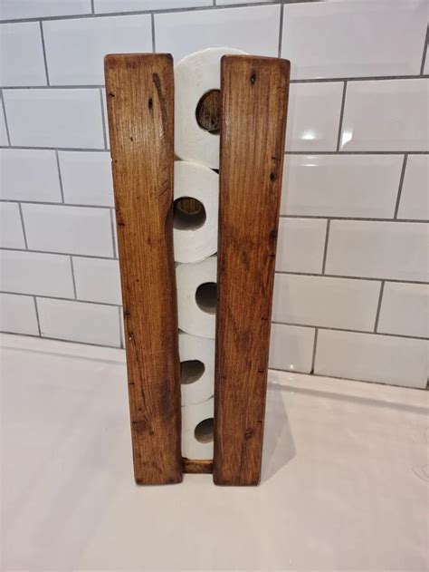 Handcrafted Rustic Reclaimed Wooden Toilet Roll Holder Freestanding